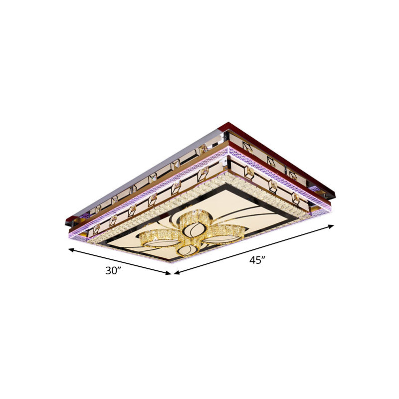 Chrom-LED-Einbauleuchte, schlichte rechteckige Deckenleuchte aus facettiertem Kristall mit Blumendesign