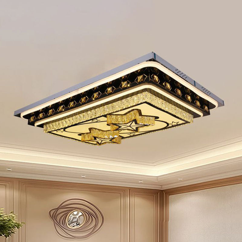 Plafonnier LED rectangulaire en cristal chromé à facettes, spot encastré moderniste avec motif étoile