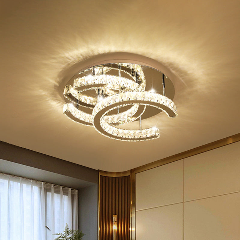 LED Flush Mount Light Simple Double-C Shaped Beveled K9 Crystal Ceiling Lighting in Chrome