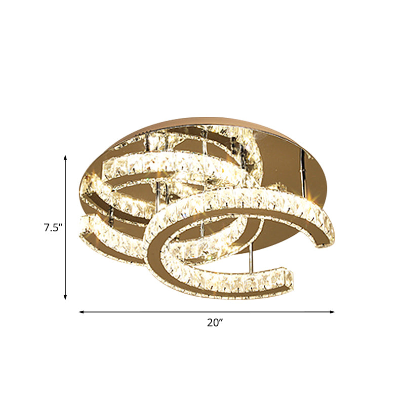 LED Flush Mount Light Simple Double-C Shaped Beveled K9 Crystal Ceiling Lighting in Chrome