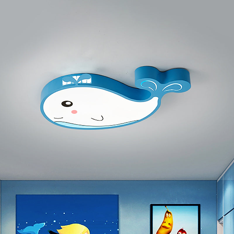 Whale Kids Room Ceiling Flush Mount Acrylic Cartoon LED Flush Mount Lighting Fixture in Blue/White/Pink