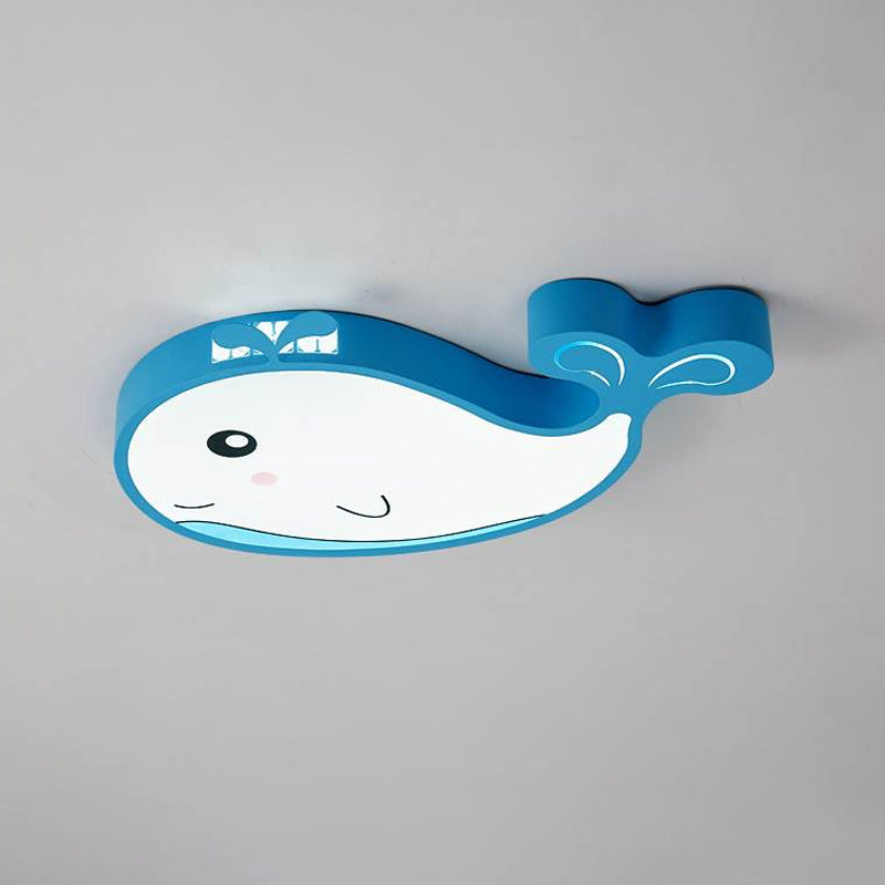 Whale Kids Room Ceiling Flush Mount Acrylic Cartoon LED Flush Mount Lighting Fixture in Blue/White/Pink