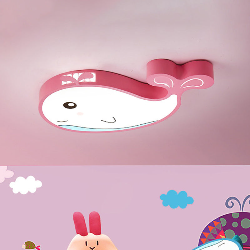 Whale Kids Room Ceiling Flush Mount Acrylic Cartoon LED Flush Mount Lighting Fixture in Blue/White/Pink
