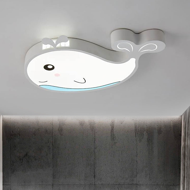 Whale Kids Room Ceiling Flush Mount Acrylic Cartoon LED Flush Mount Lighting Fixture in Blue/White/Pink