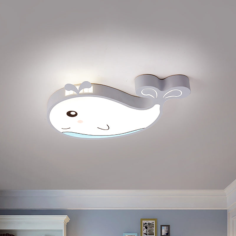 Whale Kids Room Ceiling Flush Mount Acrylic Cartoon LED Flush Mount Lighting Fixture in Blue/White/Pink