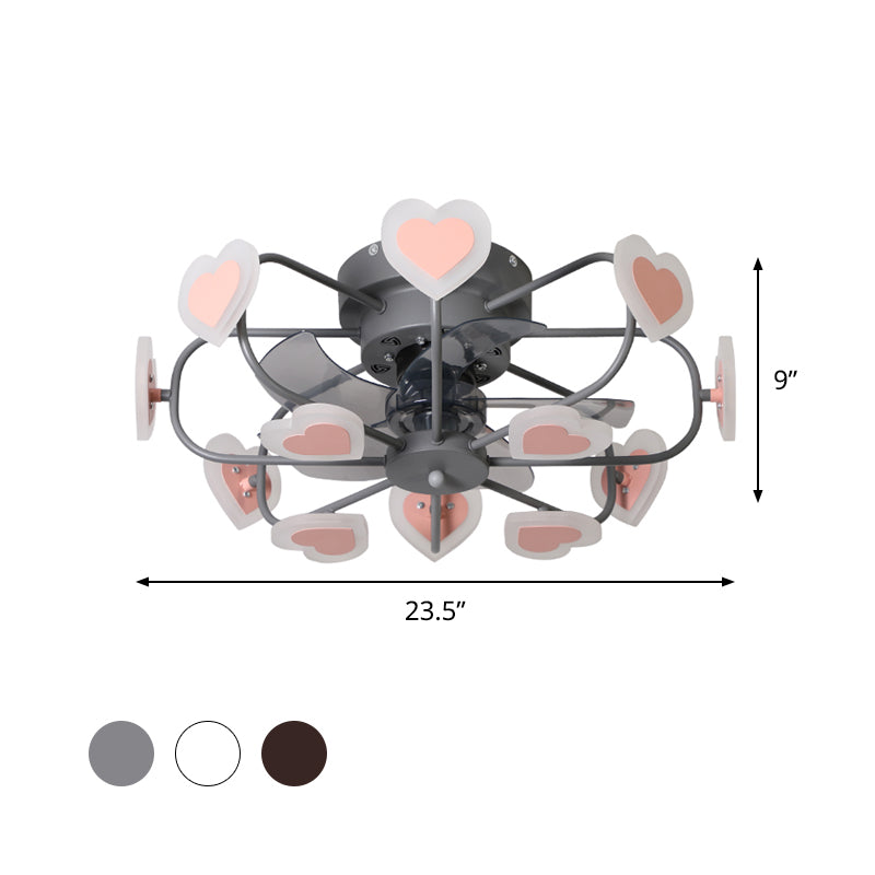 Kinderen 8 lampen 5 Blades Plafondventilator Lichte koffiemuziek Noot/Gray Loving Heart/White Star Semi Flush Mount Lighting met ijzeren kooi, 23,5 "breed