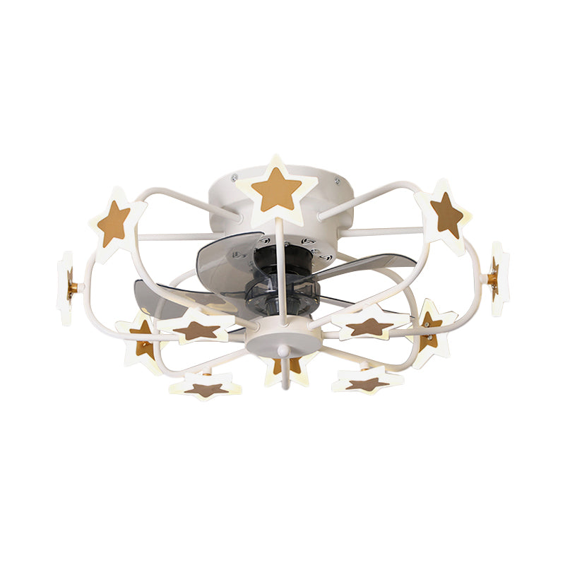 Kinderen 8 lampen 5 Blades Plafondventilator Lichte koffiemuziek Noot/Gray Loving Heart/White Star Semi Flush Mount Lighting met ijzeren kooi, 23,5 "breed