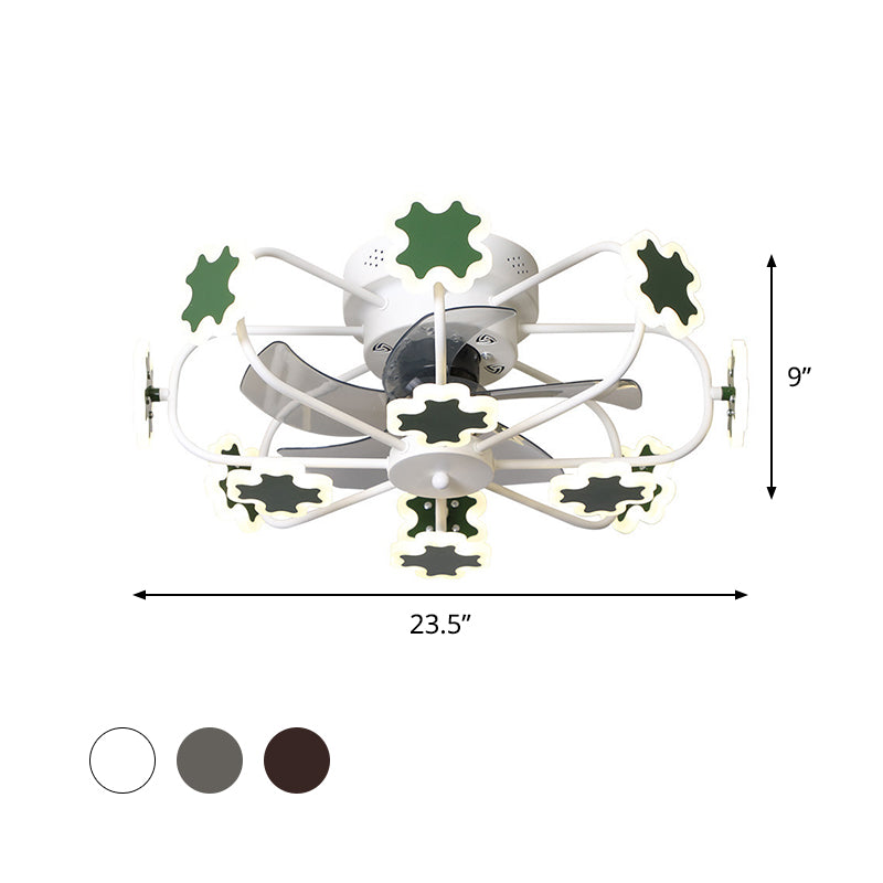 Flower Cage LED Semi Flush Ceiling Fan Macaron Iron 5-Blade 23.5" W Bedroom Semi Flush Mount Light with Cross Decor in Grey/White/Coffee