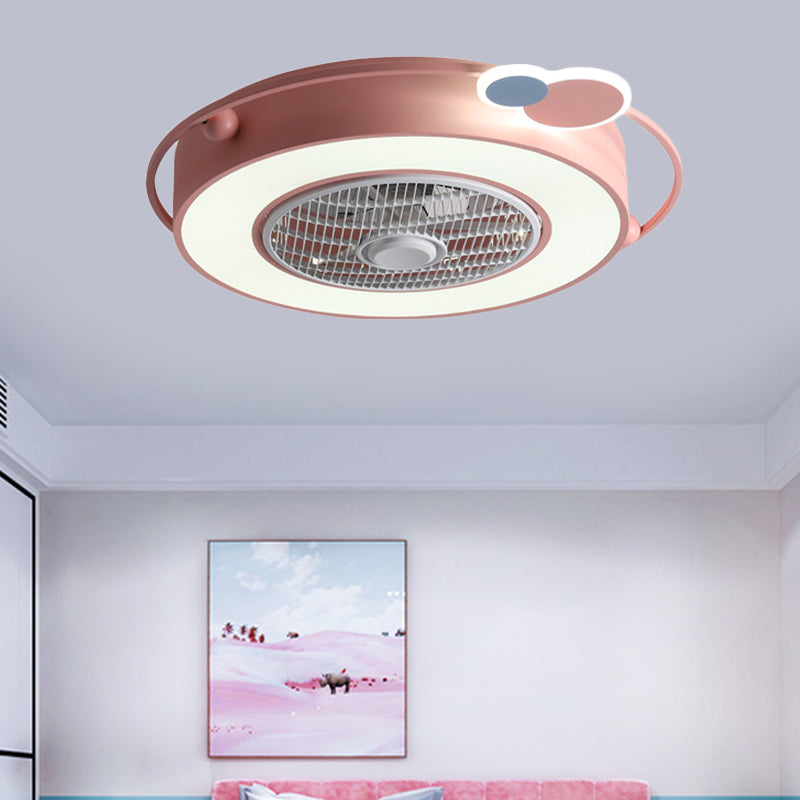 Ventilador de techo LED de caja azul/rosa Niños acrílico Semi Semi Flush Mount Lights con adorno de corazón/nube redondo/amoroso, 23.5 "de ancho