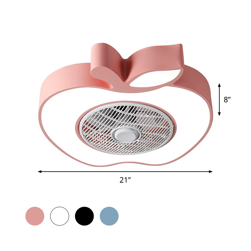 Apple Baby Room Ceiling Fan Lighting Acrylic Kids 21" Wide LED Semi Flush Mount Fixture with Front Grille in Pink/Black/White