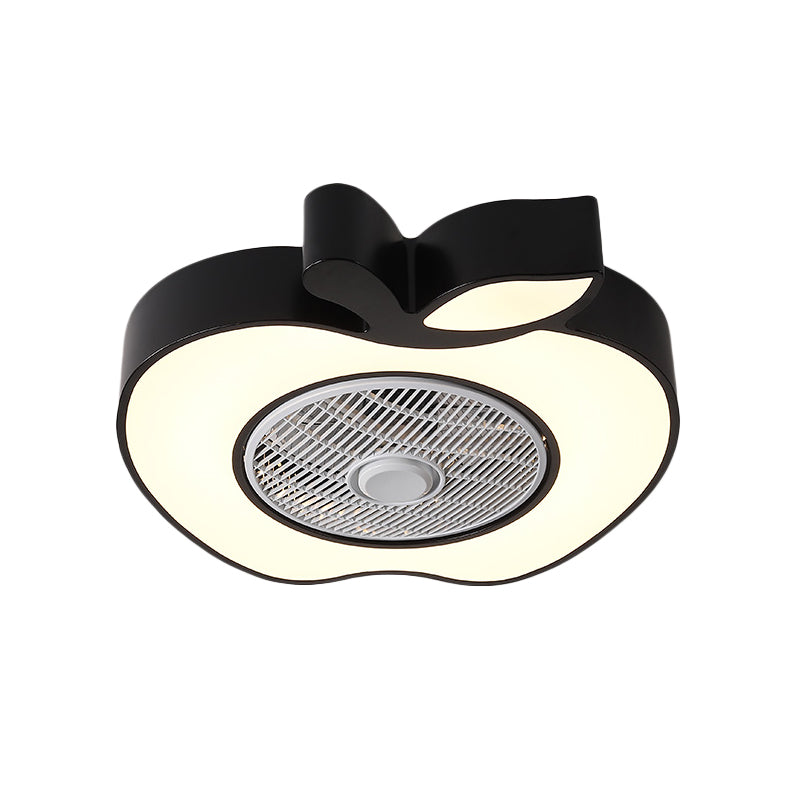Apple Baby Room Ceiling Fan Lighting Acrylic Kids 21" Wide LED Semi Flush Mount Fixture with Front Grille in Pink/Black/White