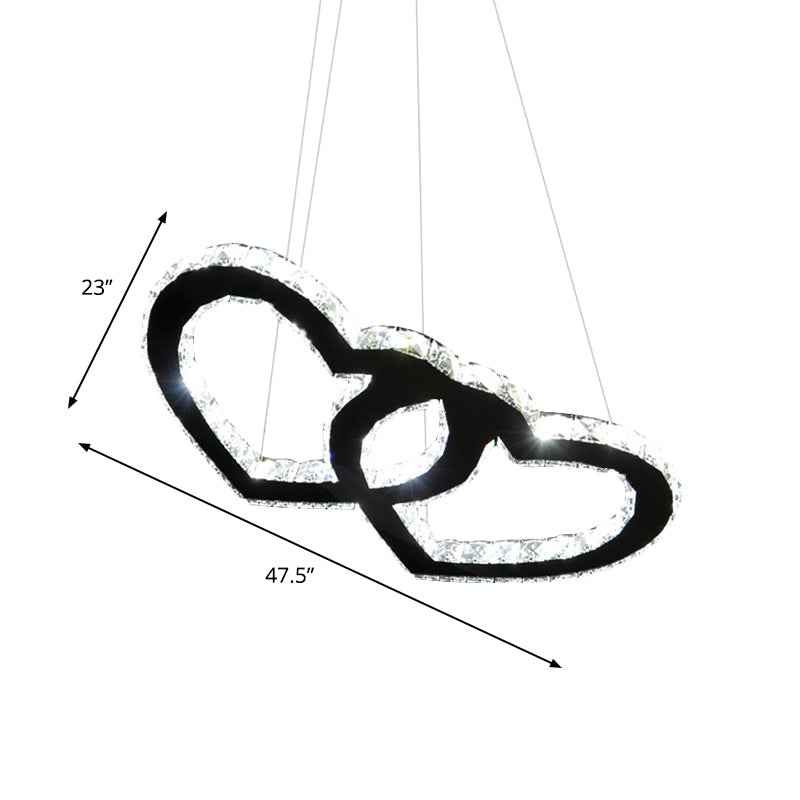 Lampada il lampadario nera di cristallo trasparente a doppio amore a doppio amore lampada a sospensione moderna con tonalità in luce calda/bianca