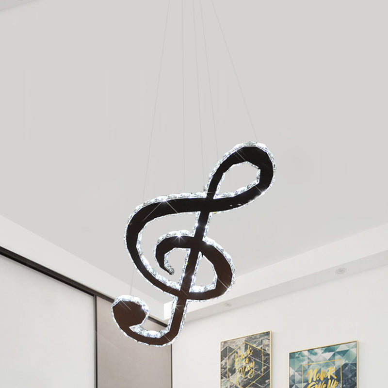 Zeitgenössische Musik Note Kronleuchter Licht LED -Kristallhängeanhänger in Chrom, warm/weißes Licht