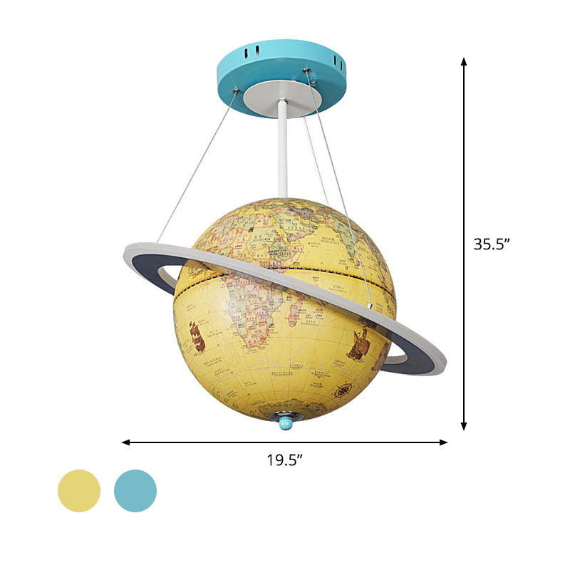 Geographic World Globe Pendant Light Kids Metal Bedroom LED Ceiling Chandelier in Yellow/Blue