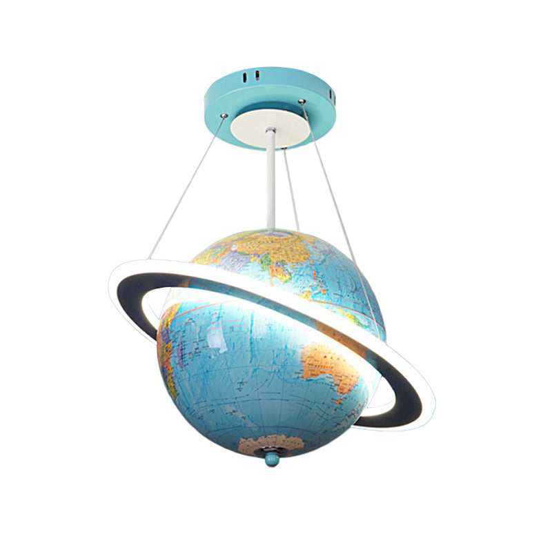 Geographic World Globe Pendant Light Kids Metal Bedroom LED Ceiling Chandelier in Yellow/Blue