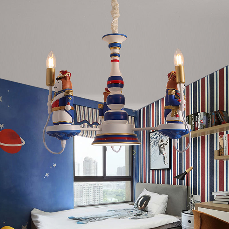 Harzbärensoldat Kronleuchter Cartoon 3/5-Kopf-Blau-Hang-Anhänger Licht mit offenem Glühbirnendesign