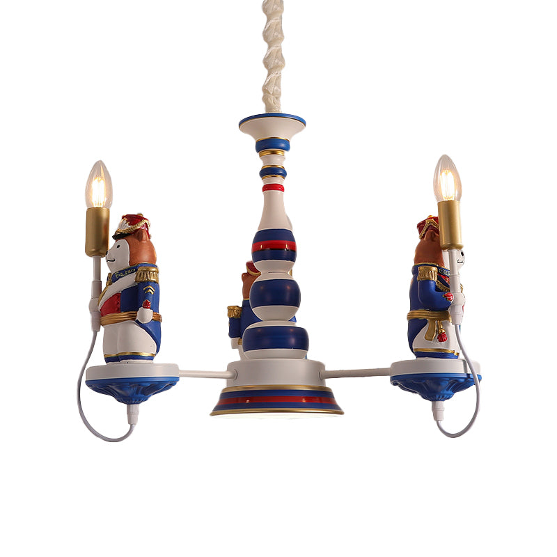 Harzbärensoldat Kronleuchter Cartoon 3/5-Kopf-Blau-Hang-Anhänger Licht mit offenem Glühbirnendesign