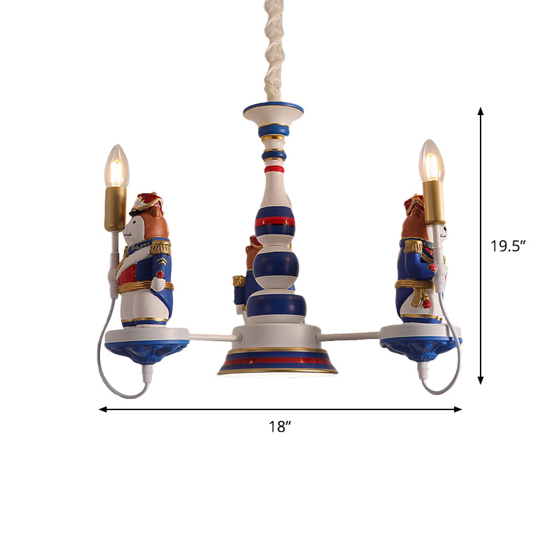 Lampadino del lampadario del soldato di orso in resina Luce a sospensione blu a blu con design a bulbo aperto