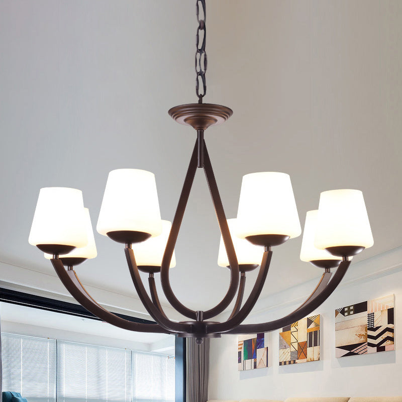 Opal Glass Black Black Light Light Cone 3/6/8 Heads Tradizionalismo Ciondolo a soffitto per soggiorno