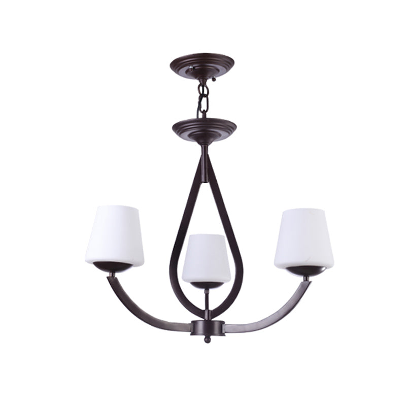 Opal Glass Black Black Light Light Cone 3/6/8 Heads Tradizionalismo Ciondolo a soffitto per soggiorno