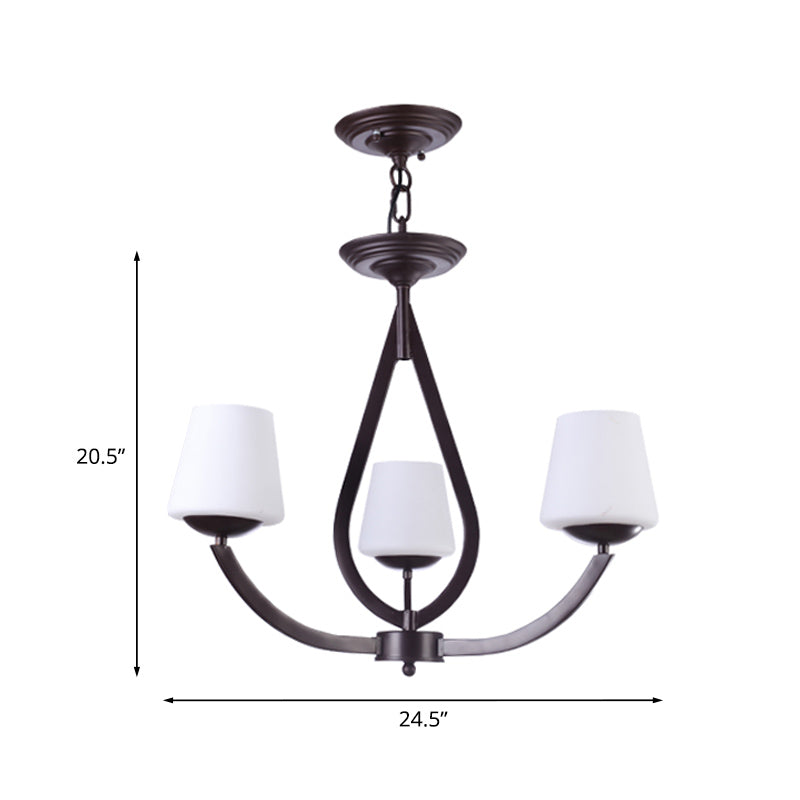 Opal Glass Black Black Light Light Cone 3/6/8 Heads Tradizionalismo Ciondolo a soffitto per soggiorno
