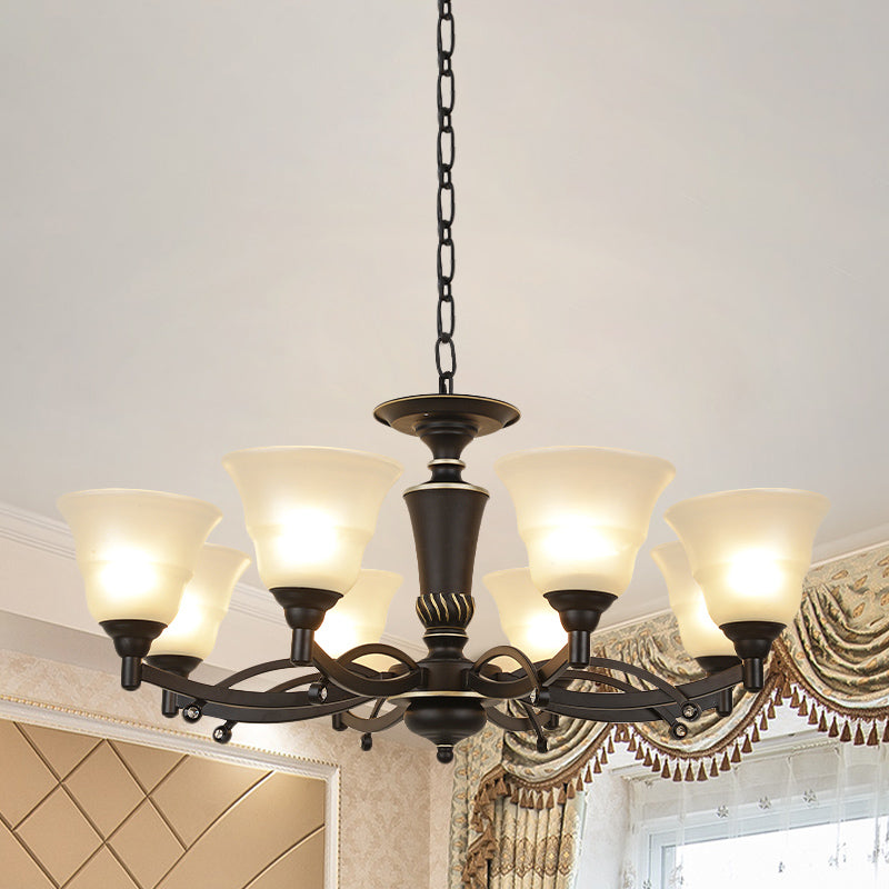 6/8 bulbi il lampadario illuminazione in vetro smerigliato in vetro sospeso in nero per soggiorno