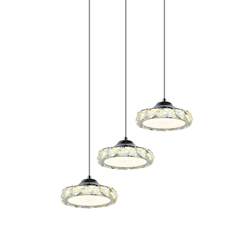 Runder Esszimmer Multi -Anhänger Einfacher K9 -Kristall -LED -Chrom -Hang -Lichtkit in warmem/weißem Licht