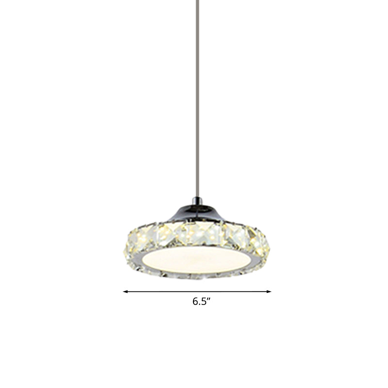LED Faceted Crystal Ceiling Pendant Light Simplicity Chrome Circular Dining Room Suspension Lamp in Warm/White Light