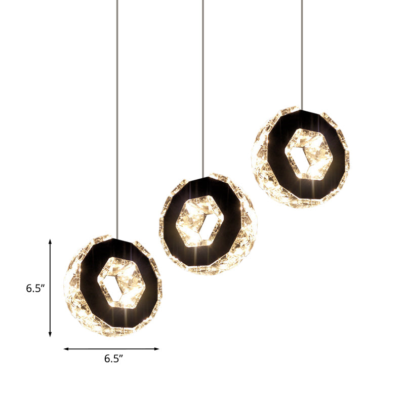 Chrome LED Cluster Pendant Minimal Beveled Crystal Ring Hanging Ceiling Light in Warm/White/Neutral Light