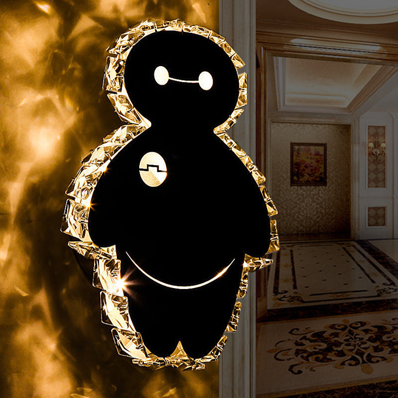 Chrom Cartoon Snow Man Mur Mount luminaire Simple K9 Crystal LED CHAMBRE ÉCLAIRAGE MUR IDÉES en lumière chaude / blanche
