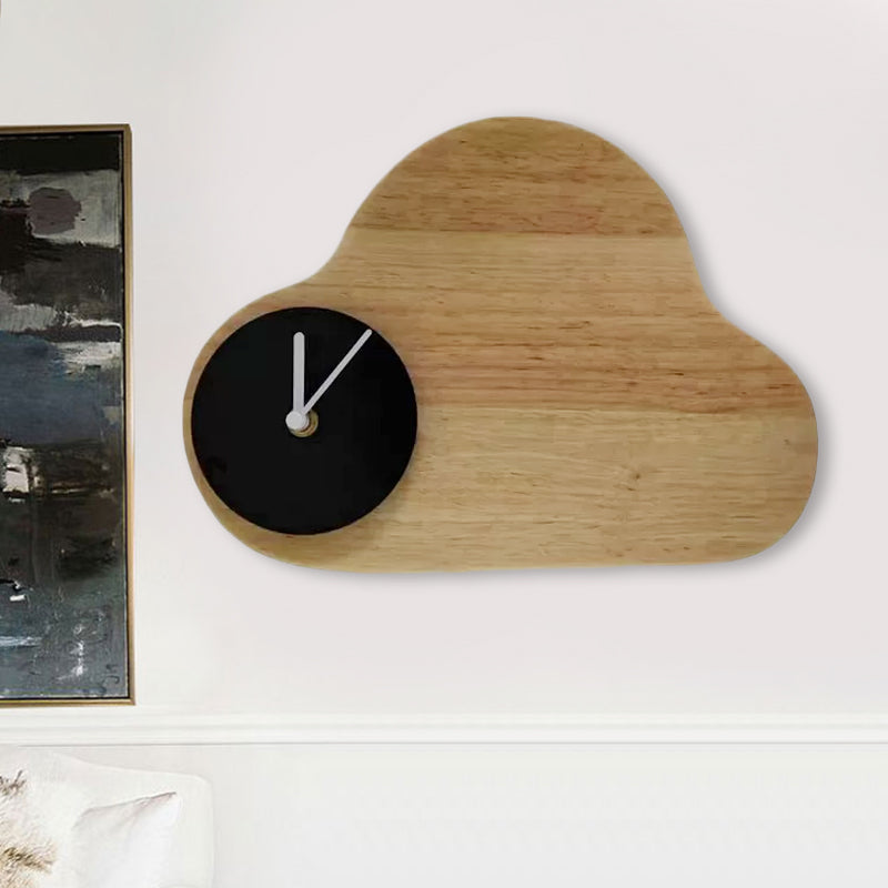 Cartoon Cloud Wood Flush Mount LED Wall Sconce Light with Black/White Clock for Kids Bedside, Warm/White Light