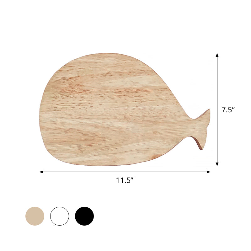 Black/White/Beige Whale Wall Lighting Cartoon Wood LED Flush Wall Sconce with/without Clock in Warm/White Light