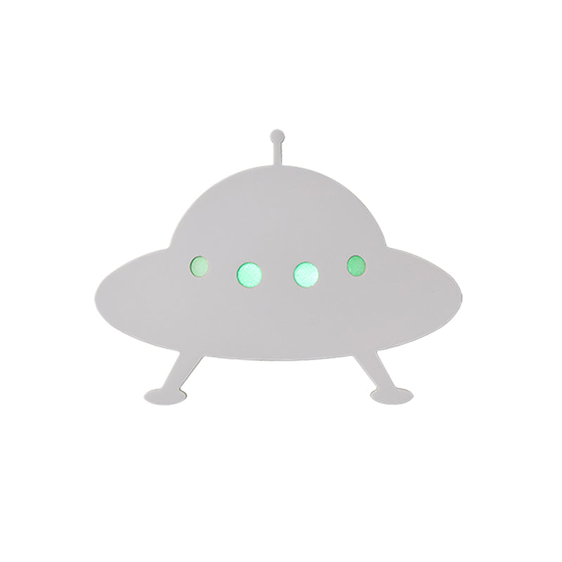 Kids UFO Flush Mount Wall Light Wood Child Bedside LED Sconce Lighting Fixture in White with Remote