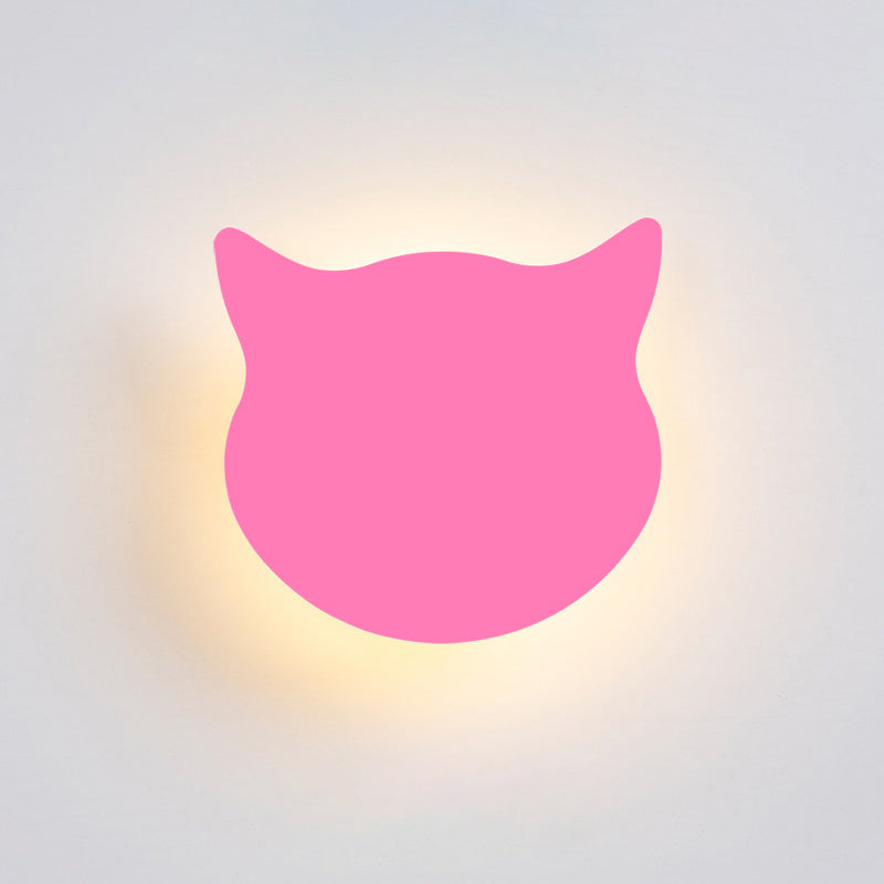 Cat Head Mini Wall Light Cartoon Cartoon Asilo in legno LED SCONCE MONTO A MONTRO IN ROSA/BLU/GIALLO
