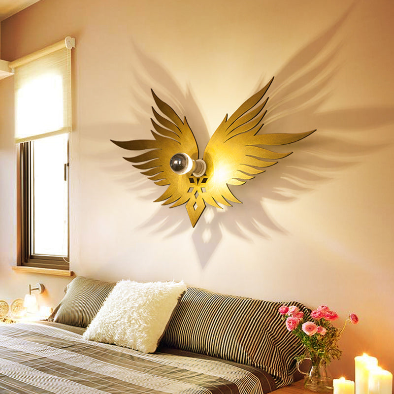 Wood Carved Eagle Wall Lamp Nordic Single Beige/Gold/Coffee Wall Sconce Lighting for Sitting Room