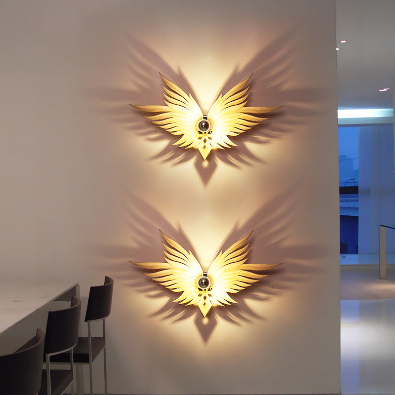 Wood Carved Eagle Wall Lamp Nordic Single Beige/Gold/Coffee Wall Sconce Lighting for Sitting Room