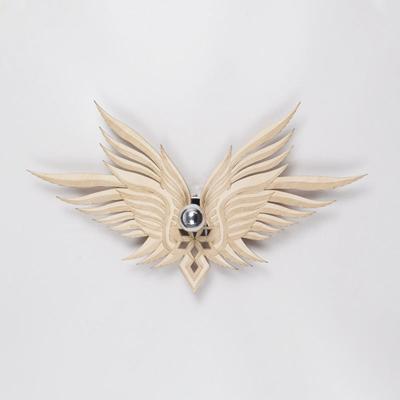 Wood Carved Eagle Wall Lamp Nordic Single Beige/Gold/Coffee Wall Sconce Lighting for Sitting Room