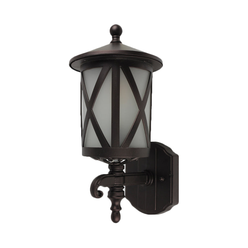 Black X-Cage Wall Light Fixture Country Style Opal Glass 1 Head Yard Wall Mounted Lighting
