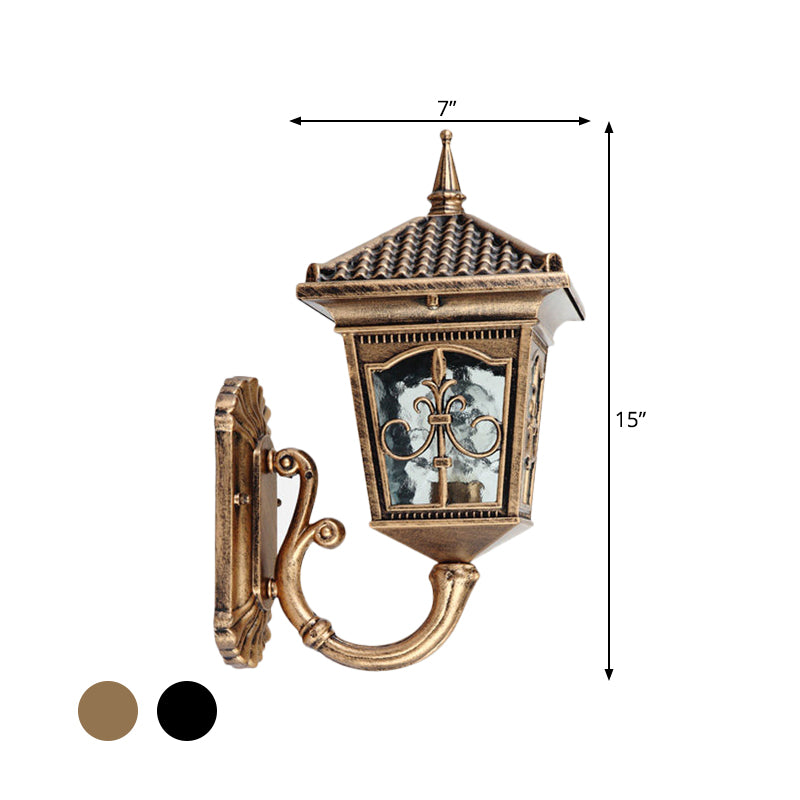 Black/Bronze 1 Light Wall Mount Light Farmhouse Clear Glass Lantern Shaped Wall Lighting