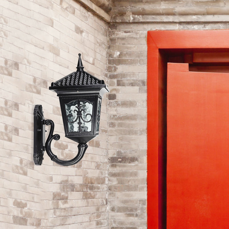 Black/Bronze 1 Light Wall Mount Light Farmhouse Clear Glass Lantern Shaped Wall Lighting