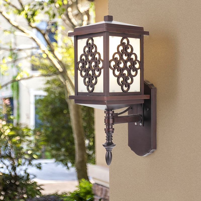 Canna cubica Crema Montaggio a parete Montaggio Montaggio Lampada Cottage 1 Patio Light Patio Pronzo nel caffè con motivi cinesi