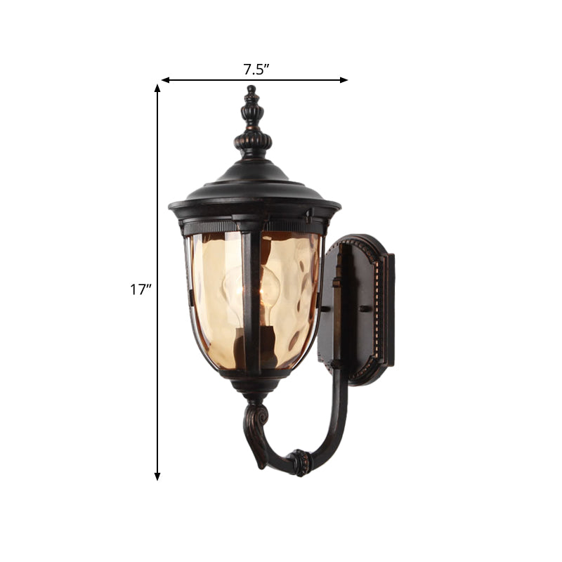 1 Light Wall Mounted Lamp Traditional Urn Shade Amber Water Glass Wall Sconce in Black