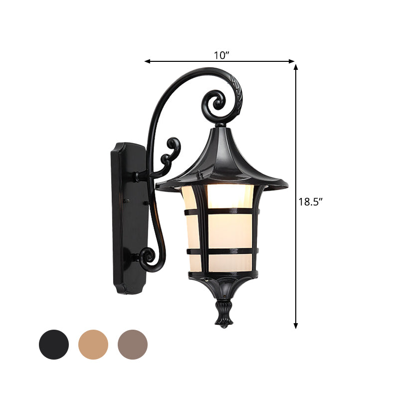 1 Bulb Wall Light Farmhouse Yard Wall Sconce Lighting with Lantern Opal Glass Shade in Black/Coffee