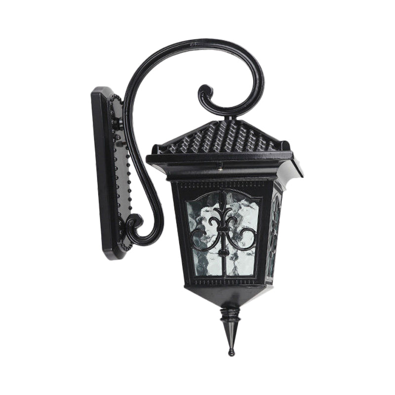 Vintage Pavilion Wall Lighting 1-Light Clear Water Glass Sconce Light in Black/Bronze with Curvy Arm