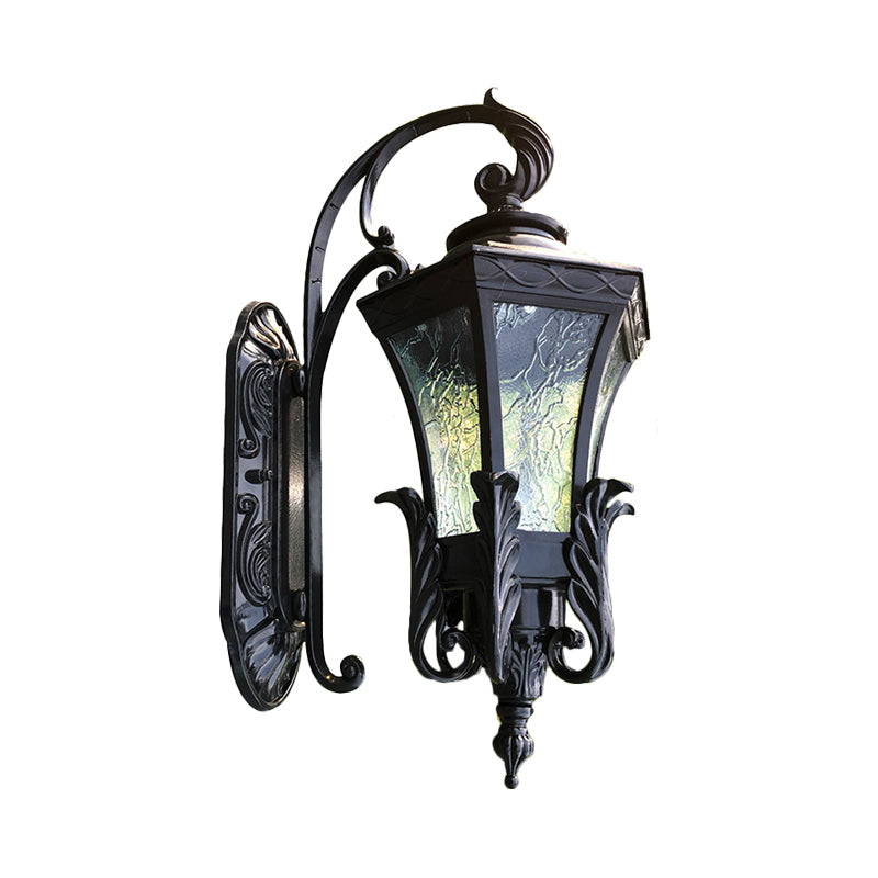Clear Rippled Glass Paneled Bell Wall Light Cottage 1 Light Patio Wall Mount Lamp in Black