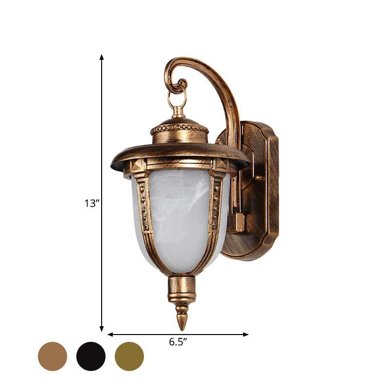 Urn-Shaped Frosted Glass Wall Sconce Country 1 Light Outdoor Wall Hanging Light in Black/Gold/Bronze
