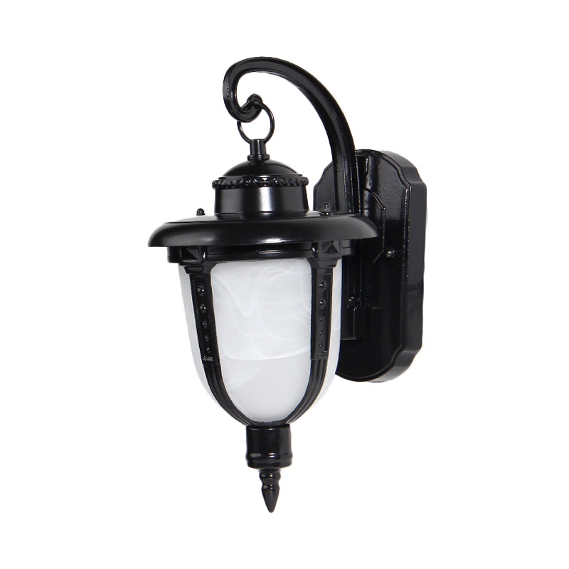 Urn-Shaped Frosted Glass Wall Sconce Country 1 Light Outdoor Wall Hanging Light in Black/Gold/Bronze