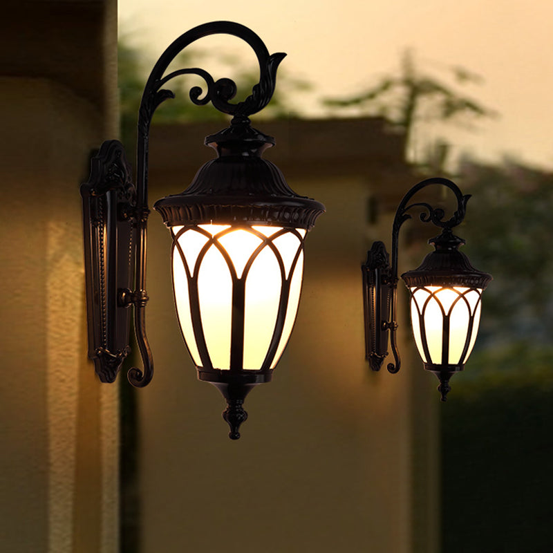 Pavilion Courtyard Wall Lighting Fixture Farmhouse Cream Glass 1-Light Black/Bronze Sconce