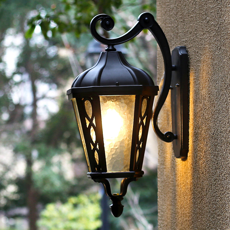 Schwarze 1-Kopf-Wandmontage Leichtes Land Klares Wasserglaslaterne Schattenleuchte für Außenlampe