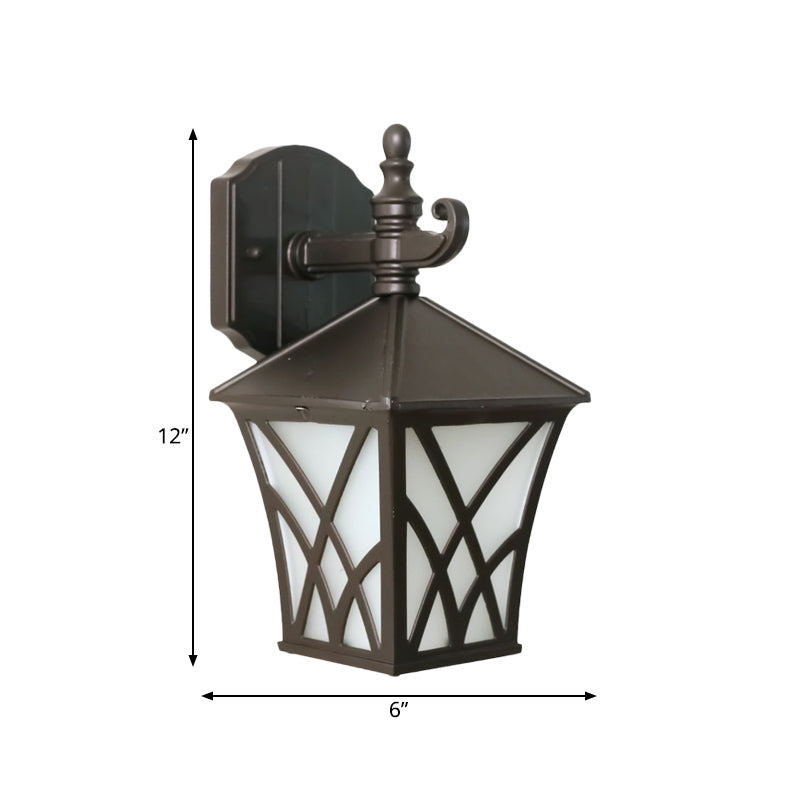 1-Head Frosted Glass Wall Sconce Lighting Traditional Dark Coffee Lantern Outdoor Wall Light Fixture